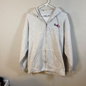 Vintage Lee Heavyweight FedEx Freight Zip Up Hoodie Gray Mens Large RN14666